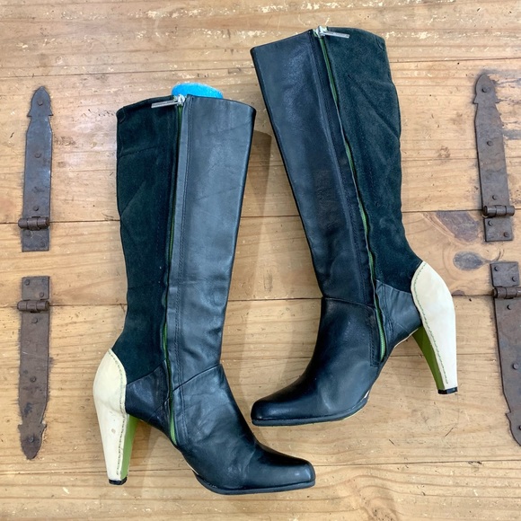 Anthropologie Terra Plana Two Tone Leather Boots 8.5 Retro Classic Academia - Picture 2 of 16